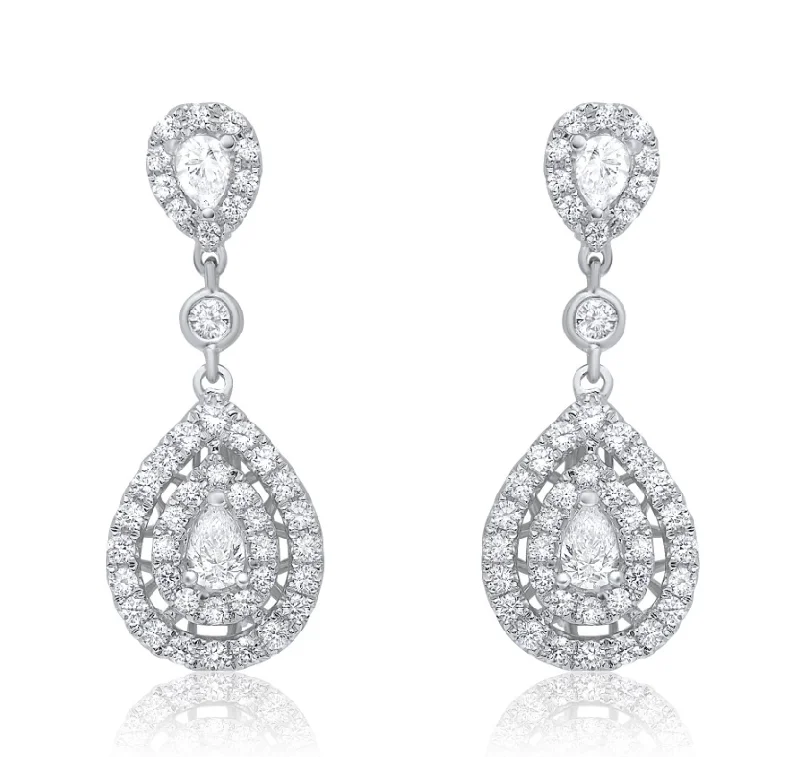 women's earrings vintage silver -Double Pear Diamond Dangle Earring