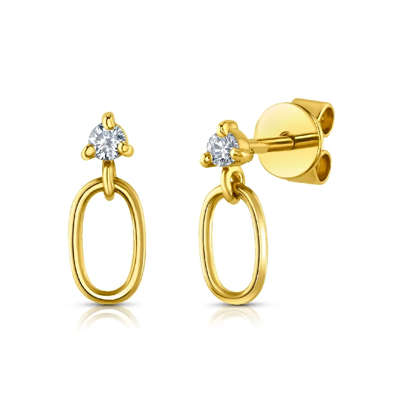 women's earrings oval shape -OVAL DROP DIAMOND EARRINGS, 14KT GOLD