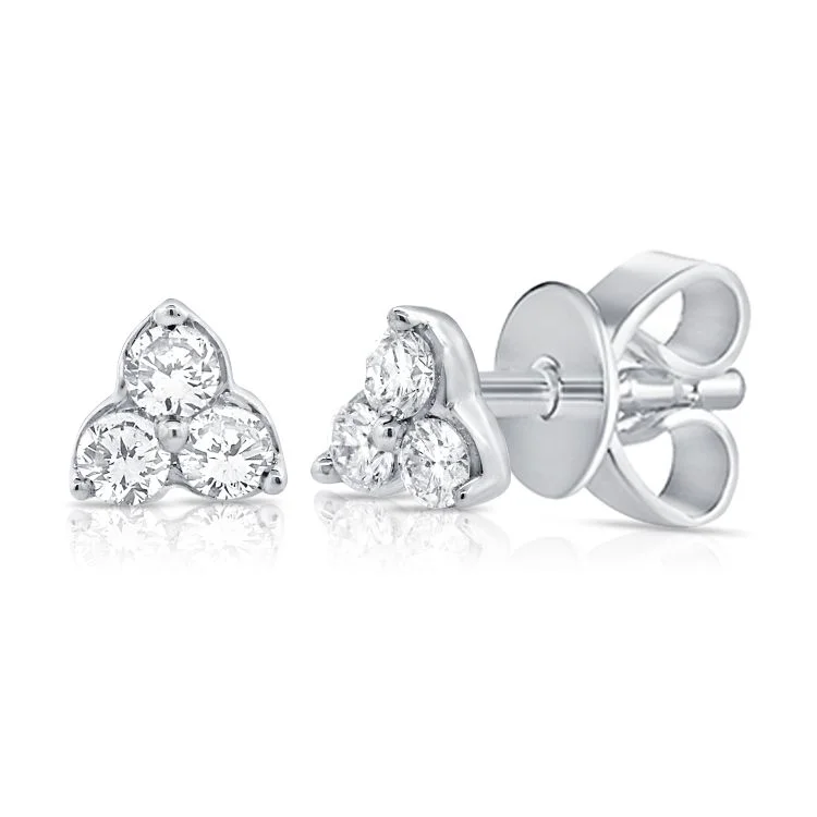 women's earrings handcrafted silver -14K White Gold Diamond Trio Stud Earrings