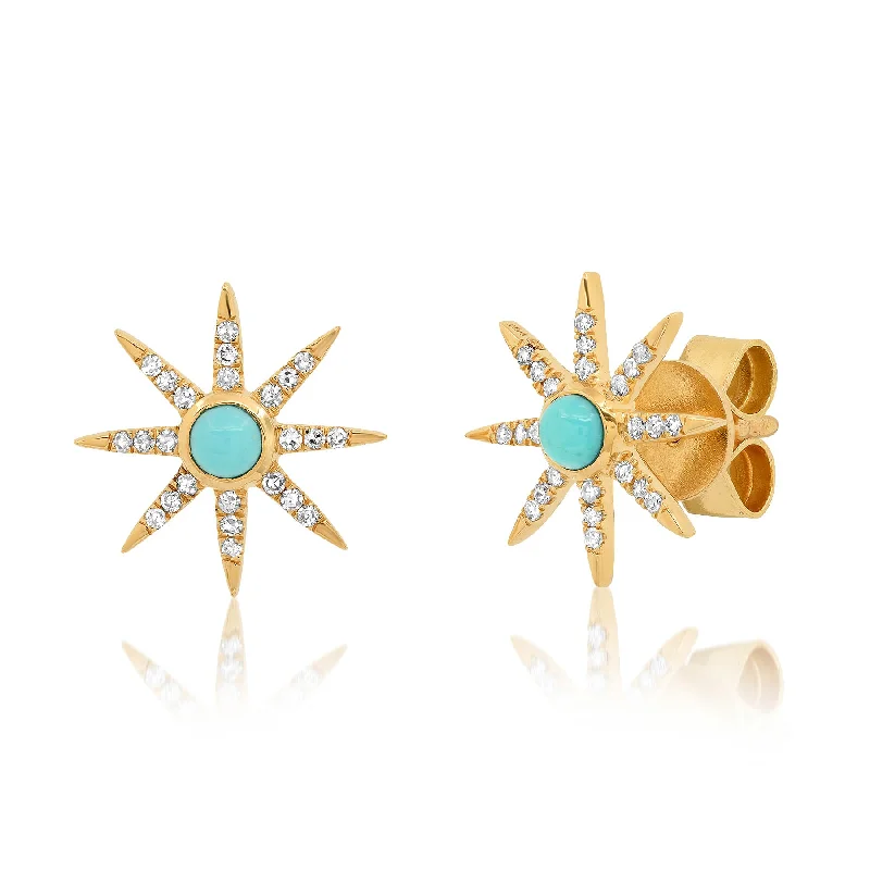 women's earrings everyday wear -SUNBURST STUD EARRINGS, TURQUOISE