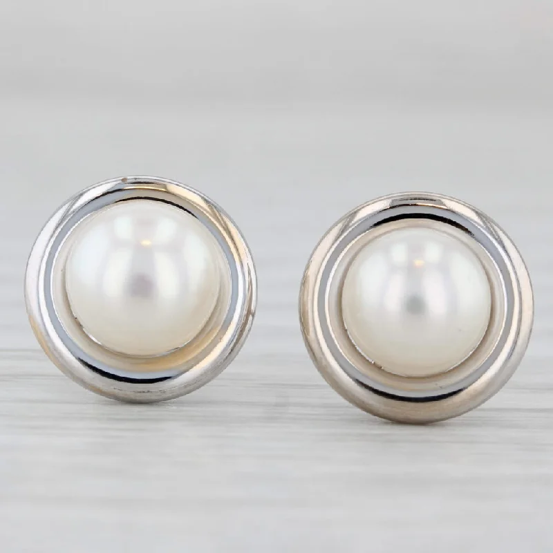 women's earrings vintage inspired -Cultured Pearl Solitaire Stud Earrings 14k White Gold