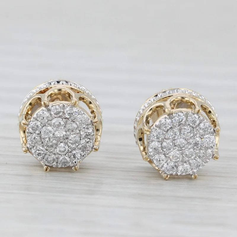 women's earrings layered style -0.50ctw Diamond Cluster Stud Earrings 10k Yellow Gold Screw Back