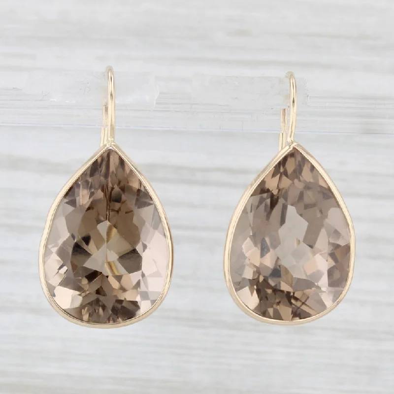 women's earrings celestial stars -39.50ctw Smoky Quartz Teardrop Earrings 14k Yellow Gold Hook Post Drops