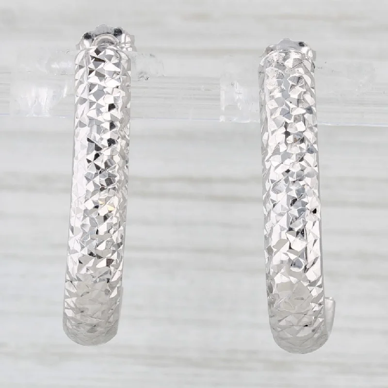 women's earrings for special occasions -Etched Pattern J-Hook Earrings 10k White Gold Pierced Drops