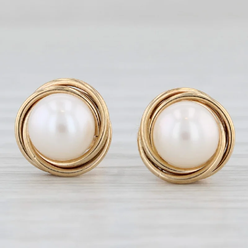 women's earrings gemstone cluster -New Cultured Pearl Stud Earrings 10k Yellow Gold