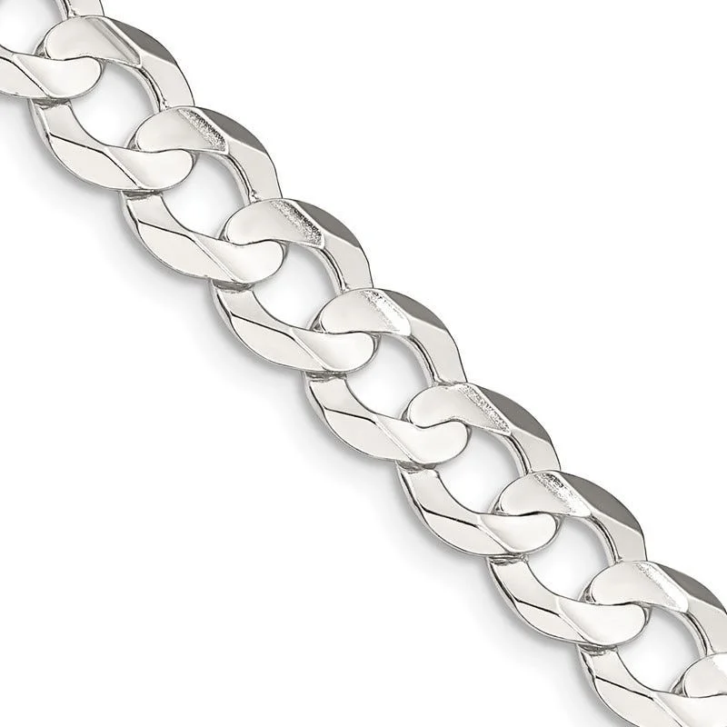 women's necklace for office wear -Sterling Silver 8mm Concave Beveled Curb Chain Necklace