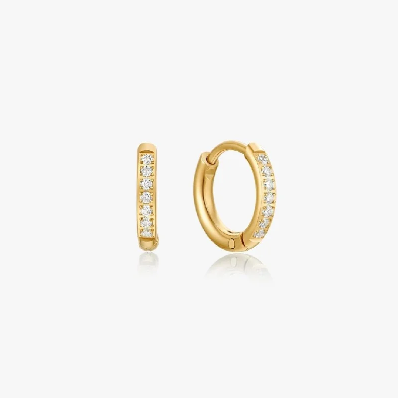 women's earrings with beads -Crystal Huggie Gold Hoops