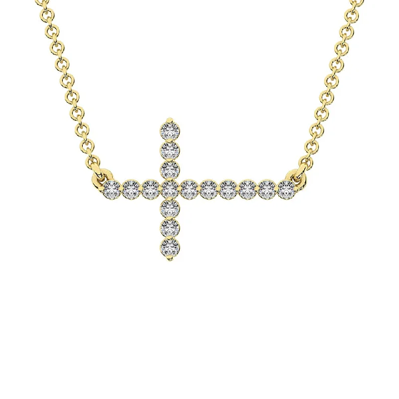 women's necklace fine jewelry -14K Yellow Gold 1/5 Ct.Tw. Diamond Cross Necklace