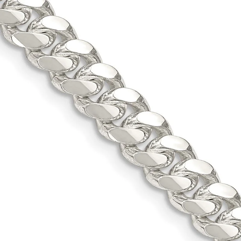 women's necklace with diamonds -Sterling Silver 6.4mm Polished Domed Curb Chain Necklace