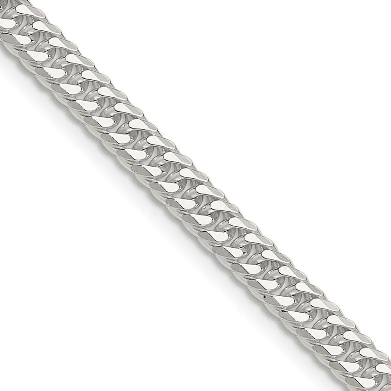 women's necklace thin and dainty -Sterling Silver Polished 4.8mm Double Diamond-cut Curb Chain Necklace