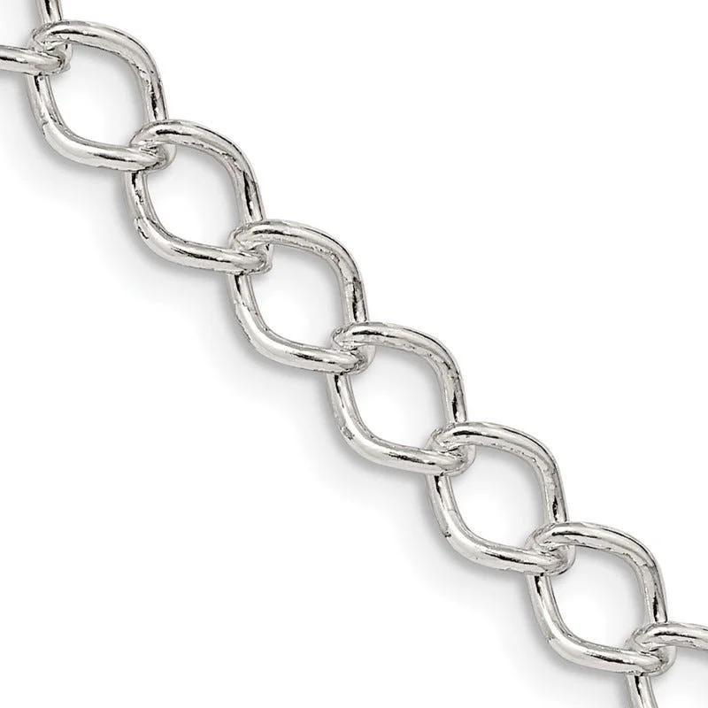 women's necklace twisted rope chain -Sterling Silver 5.75mm Fancy Open Curb Chain Necklace