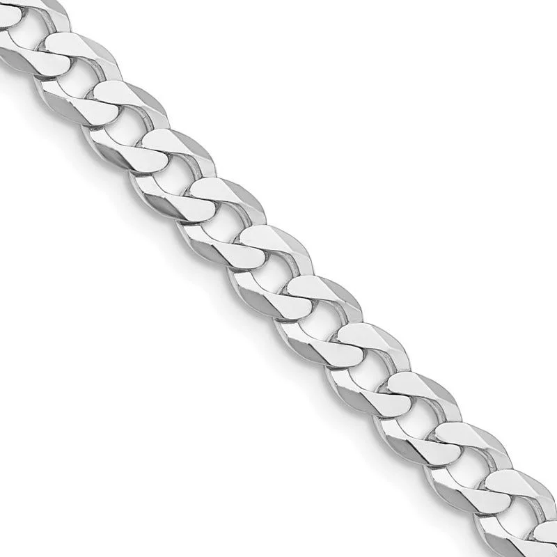 women's necklace gold -Sterling Silver Rhodium-plated 5.75mm Flat Curb Chain Necklace