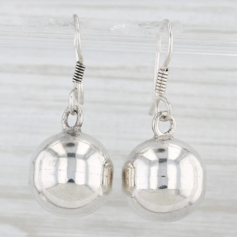 women's earrings silver -Round Bead Dangle Earrings Sterling Silver Hook Post Drops