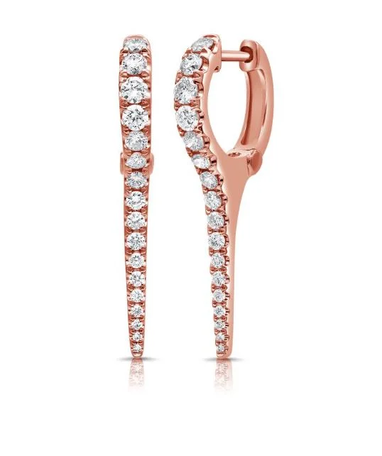 women's earrings asymmetrical -14k Rose Gold Diamond Dagger Earrings