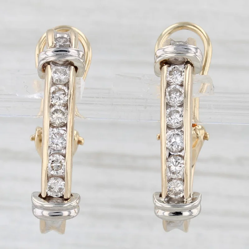 women's earrings high fashion -0.80ctw Diamond Journey J-Hoop Earrings 14k Yellow White Gold Omega Backs