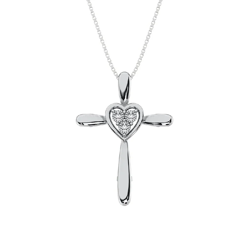 women's necklace with cubic zirconia -Sterling Silver 1/50 Ct.Tw. Diamond Cross with Heart Necklace