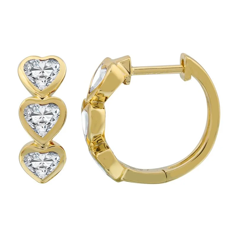 women's earrings large hoop -14K Yellow Gold Diamond Heart Bezel Huggie Earrings