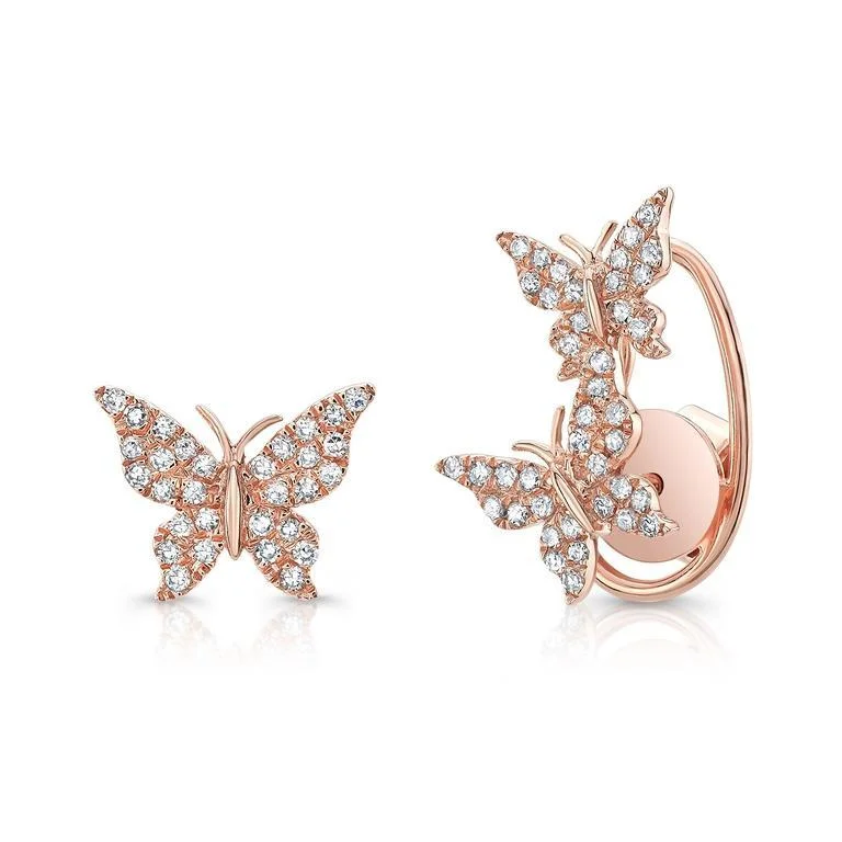 women's earrings celestial moon -14K Rose Gold Diamond Butterfly Earrings