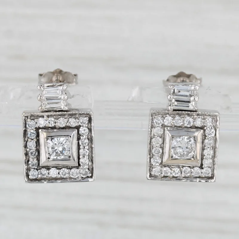 women's earrings high fashion -0.75ctw Diamond Halo Stud Earrings 14k White Gold