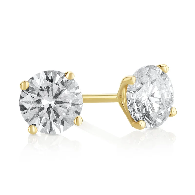 women's earrings with ruby -0.75 carat Round Lab Grown Diamond Ear Studs set in 14K Yellow Gold