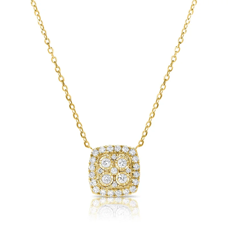 women's necklace twisted rope chain -Cushion Cut Diamond Cluster Pendant Necklace in 14K Gold