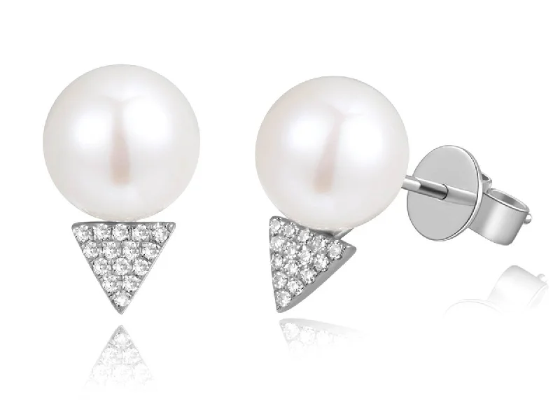 women's earrings statement piece -14K White Gold Diamond + Pearl Earrings