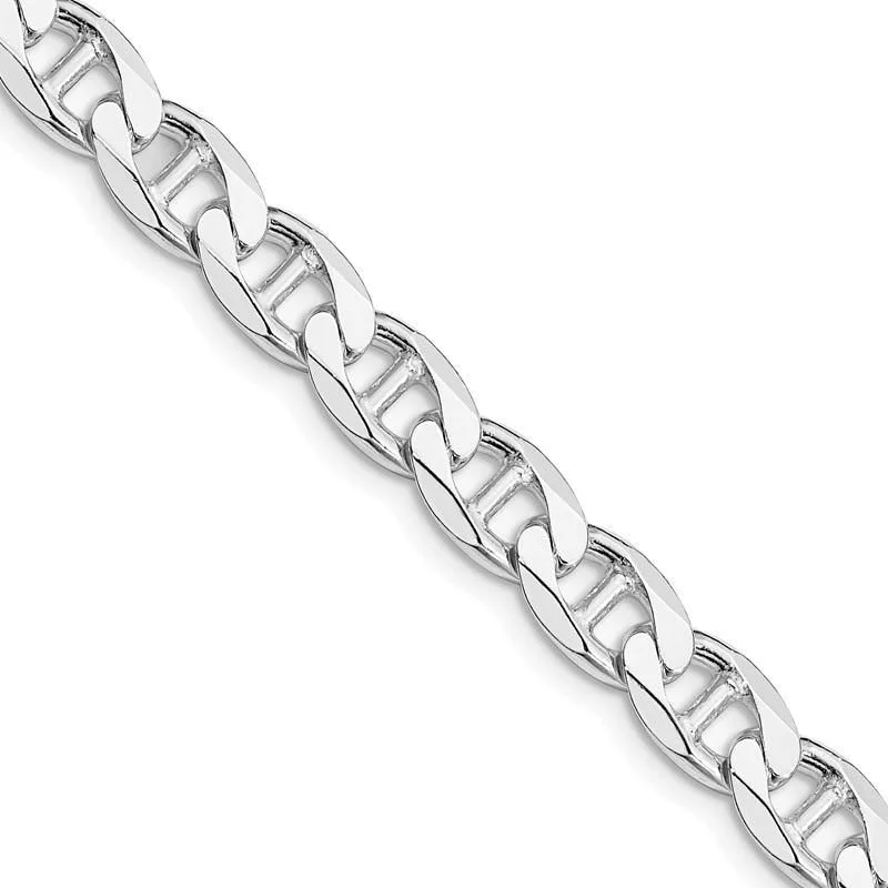 women's necklace modern look -Sterling Silver Rhodium-plated 7.4mm Flat Cuban Anchor Chain Necklace