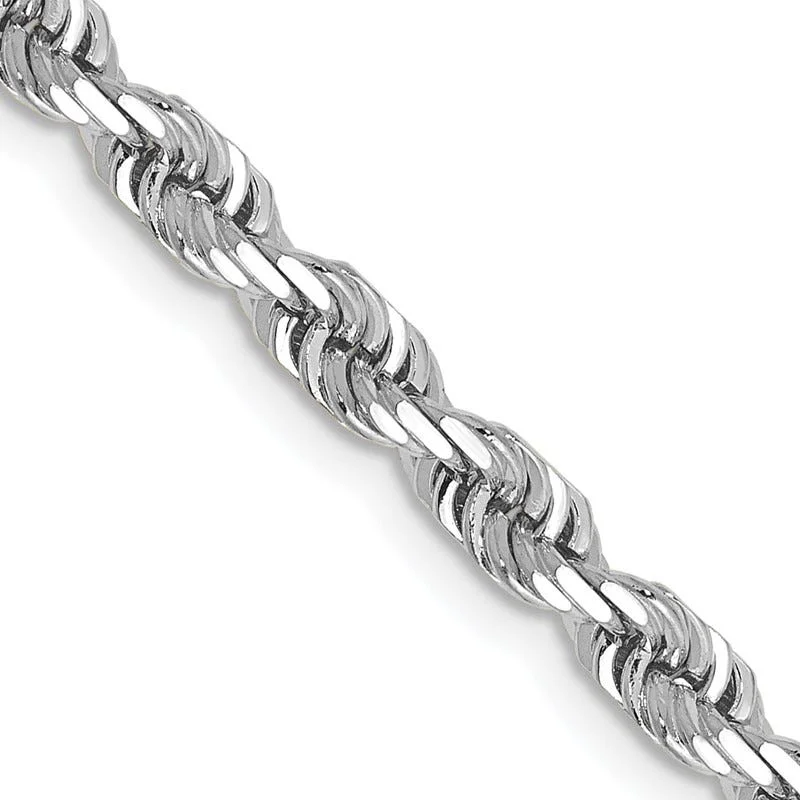 women's necklace thin and dainty -14K White Gold 30 Inch 4mm Diamond-cut Quadruple Rope Lobster Clasp Chain Necklace