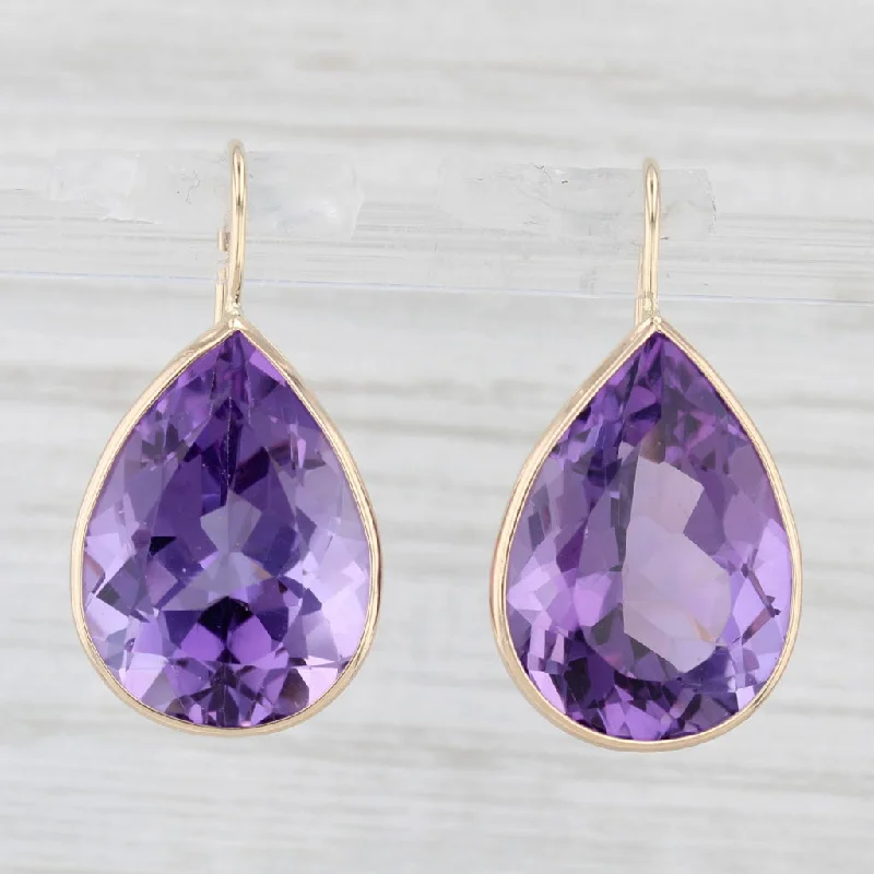 women's earrings with ruby -38.75ctw Amethyst Teardrop Earrings 14k Yellow Gold Hook Post Drops