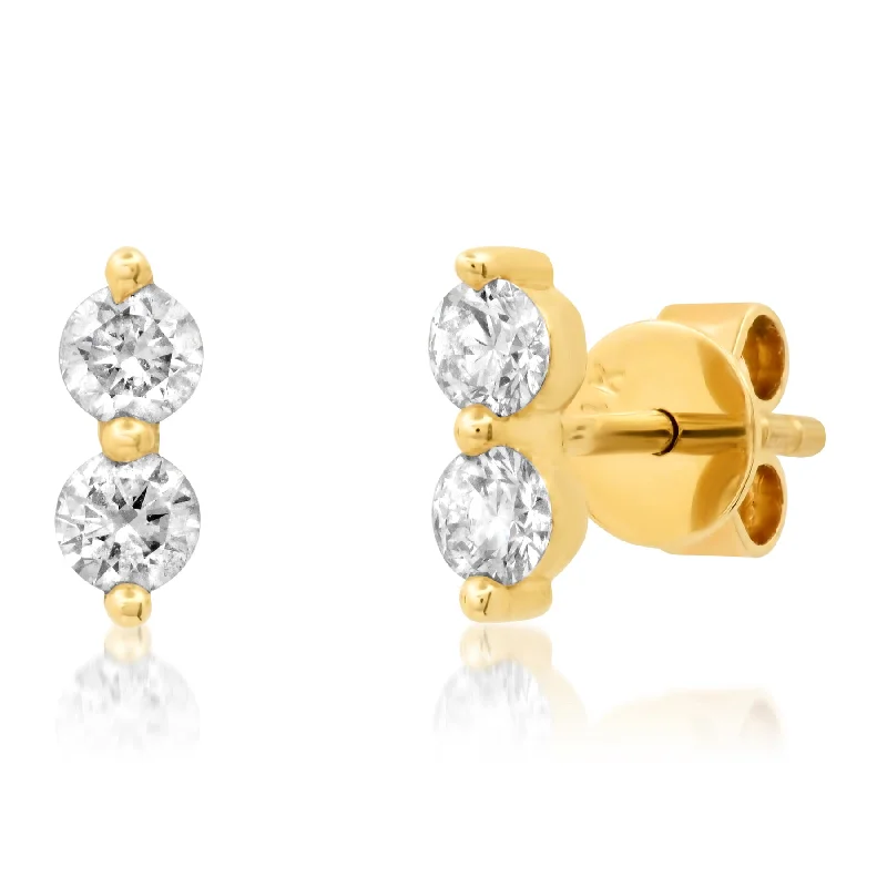 women's earrings for wife -DOUBLE DIAMOND STUDS, 14kt GOLD