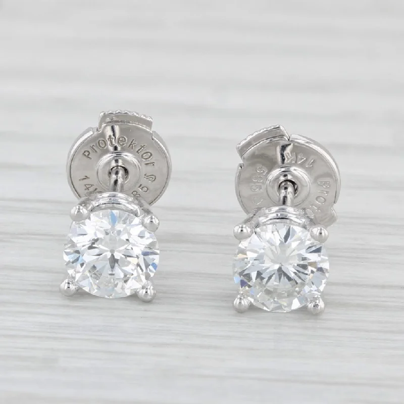 women's earrings statement piece -New 1.06ctw Round Solitaire Stud Earrings 14k White Gold