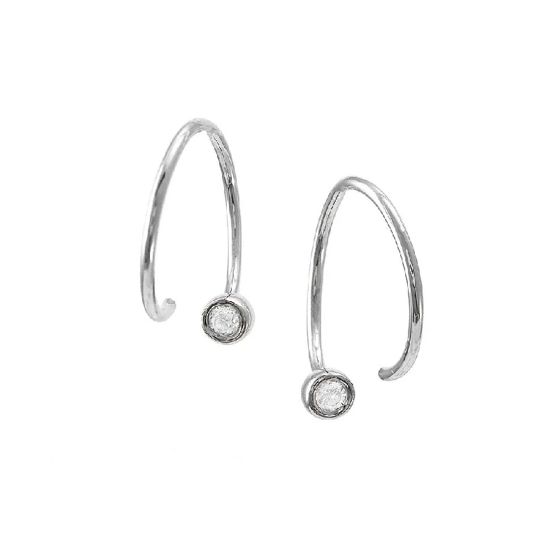 women's earrings bold fashion -14K White Gold Diamond Bezel Threader Hoop Earrings