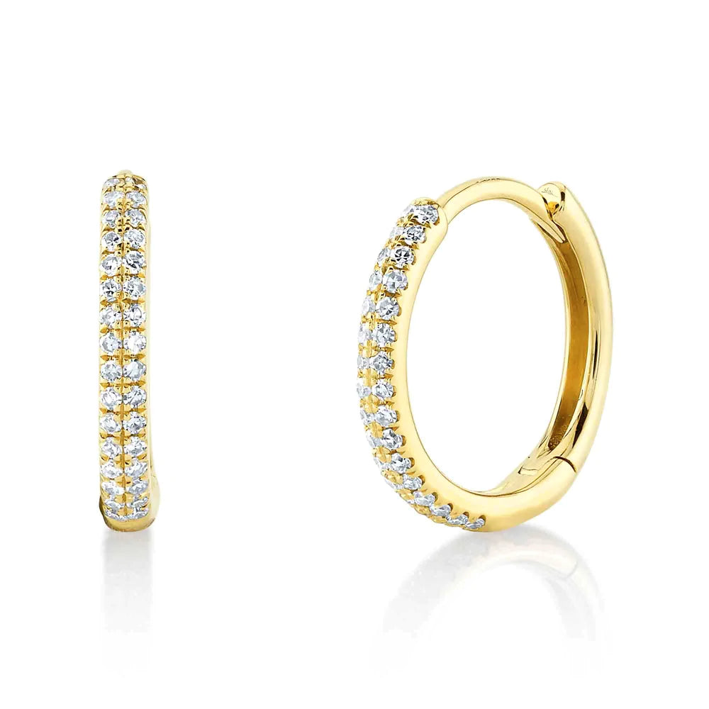 women's earrings affordable price -14K Yellow Gold Diamond Double Row Earrings