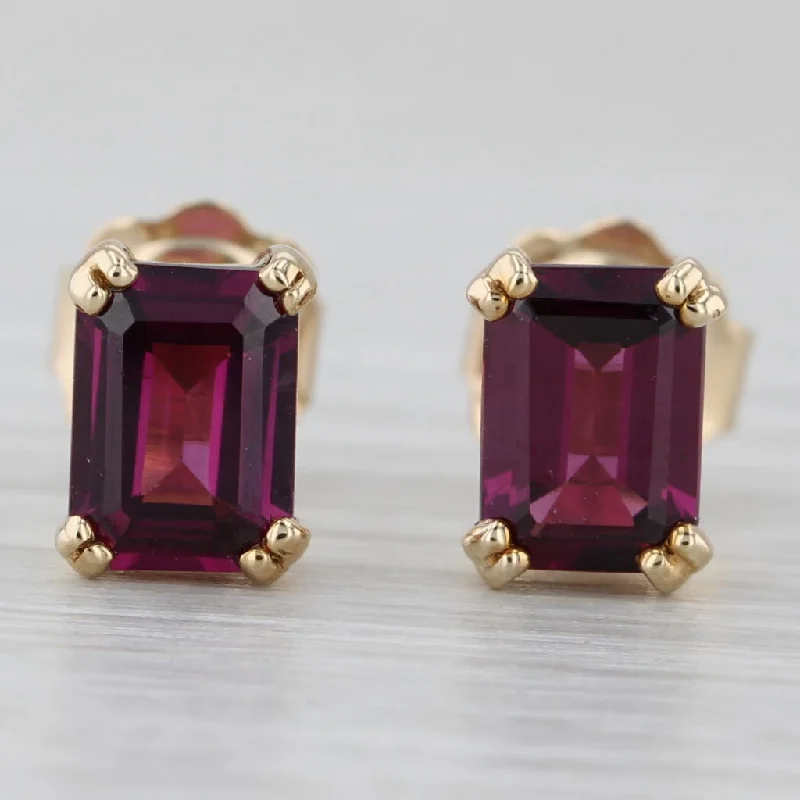 women's earrings with tassels -2.06ctw Rhodolite Garnet Emerald Cut Solitaire Earrings 10k Yellow Gold