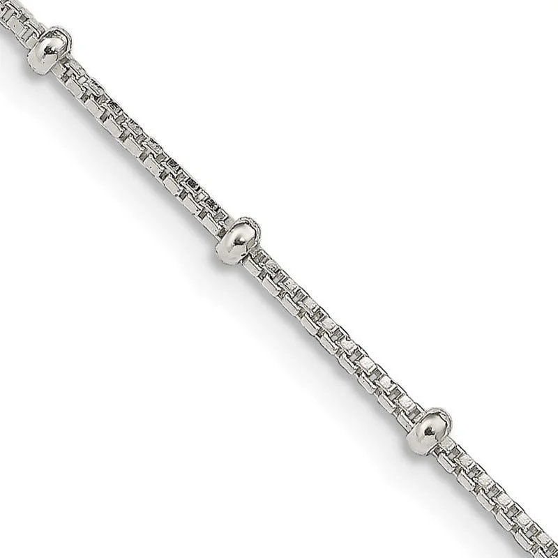 women's necklace gemstone accents -Sterling Silver 1.25mm Fancy Beaded Box Chain Necklace