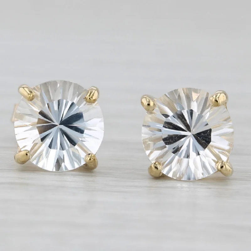 women's earrings moon and stars -4.60ctw White Colorless Round Topaz Stud Earrings 10k Yellow Gold