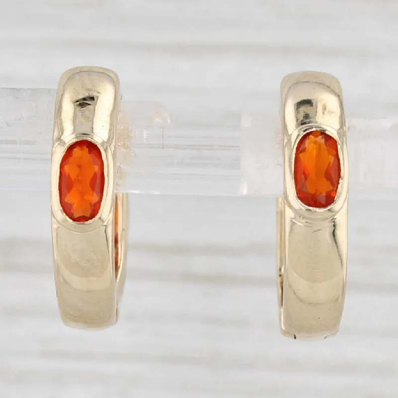 women's earrings twisted hoop -0.52ctw Fire Opal Hoop Huggie Earrings 14k Yellow Gold Hinged Snap Top