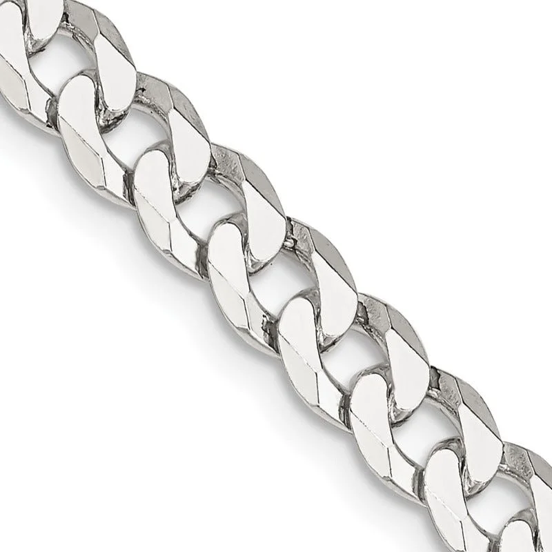 women's necklace trendy styles -Sterling Silver 6mm Beveled Curb Chain Necklace