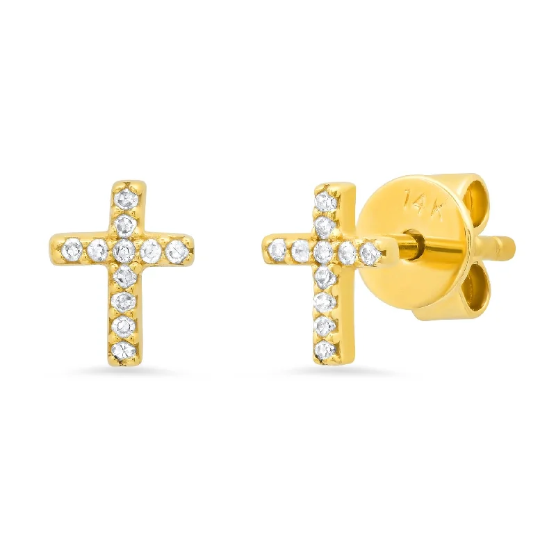 women's earrings rose gold -CROSS DIAMOND STUDS, 14kt GOLD