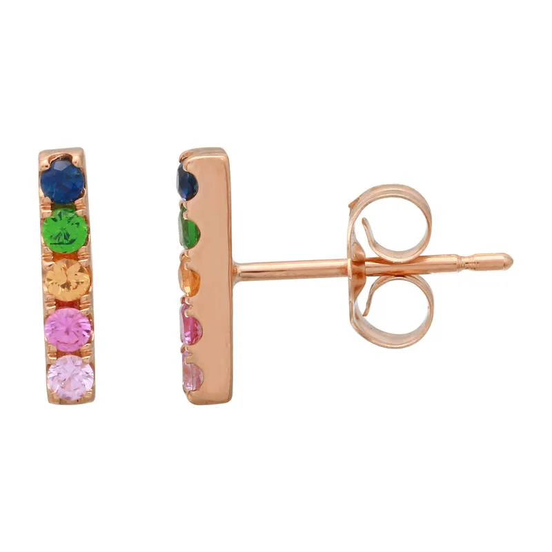 women's earrings big statement -14K Rose Gold Rainbow Bar Earrings