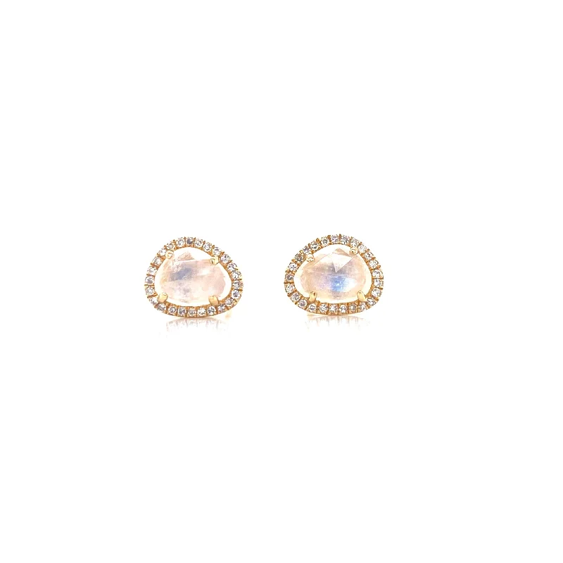 women's earrings with tassels -14K Yellow Gold Diamond Moonstone Freeform Mini Earrings