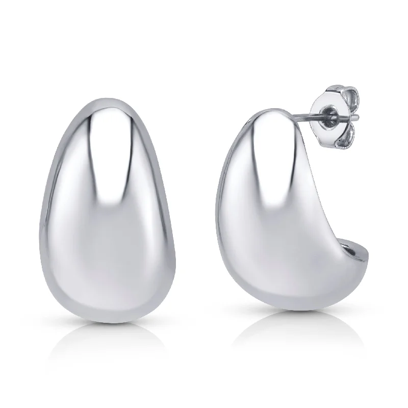 women's earrings bold fashion -PUFF TEAR DROP EARRINGS, SILVER