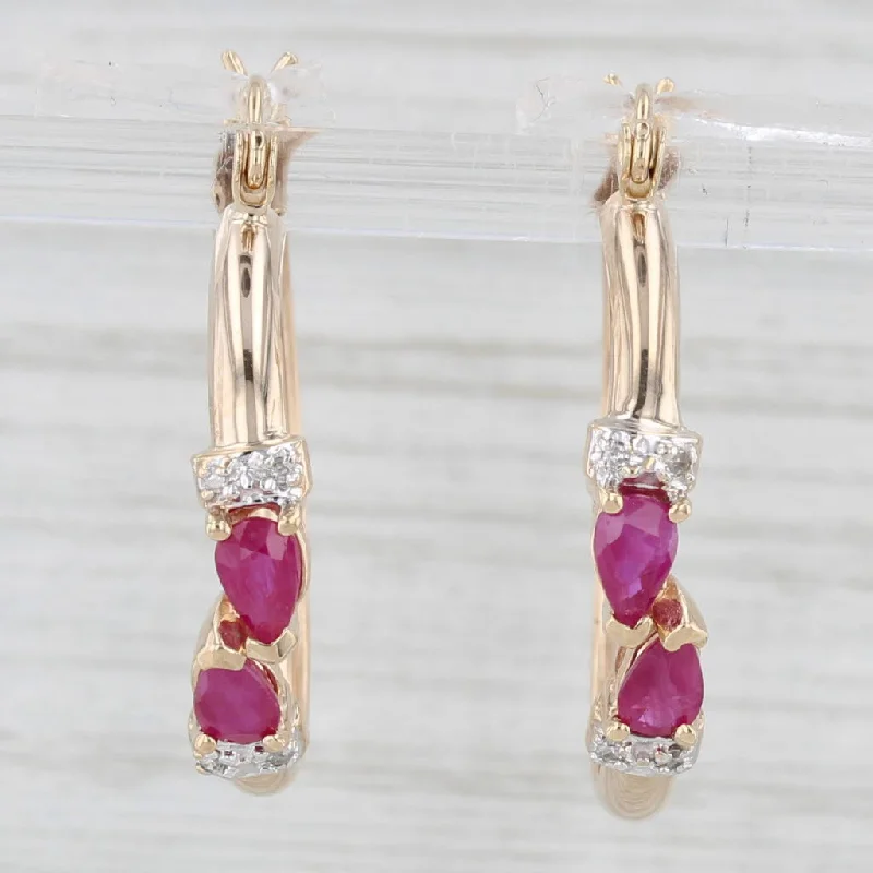 women's earrings bold and stylish -0.84ctw Ruby Diamond Hoop Earrings 10k Yellow Gold Snap Top Round Hoops