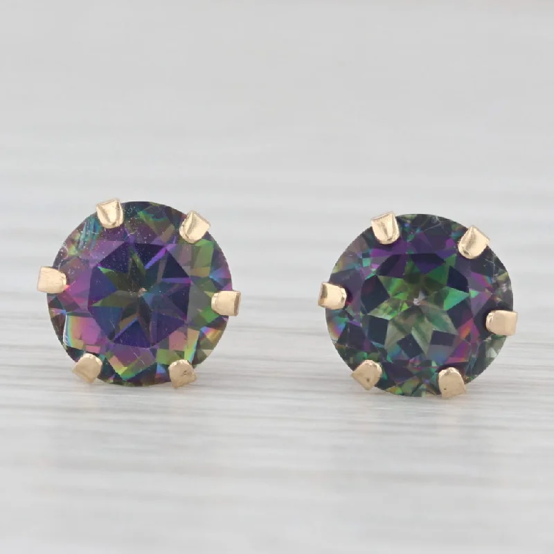 women's earrings with crystals -4.20ctw Mystic Topaz Stud Earrings 10k Yellow Gold Round Purple Green Solitaires