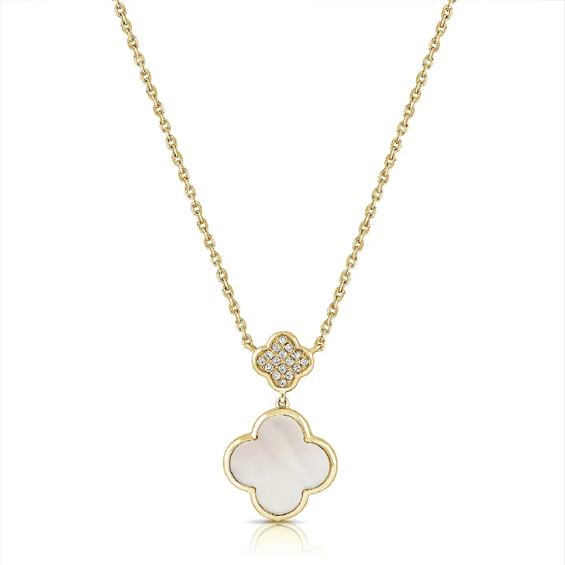 women's necklace with multiple charms -Mother of Pearl & Diamond Clover Necklace