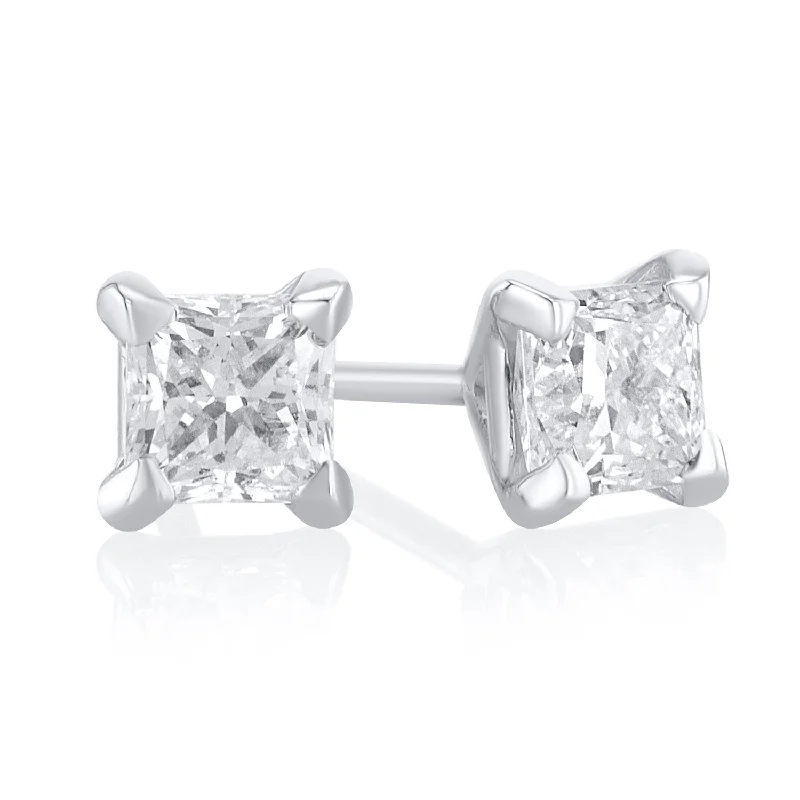 women's earrings princess cut -0.65 Carat 4 Prong Martini Lab Grown Diamond Studs in 14K White Gold