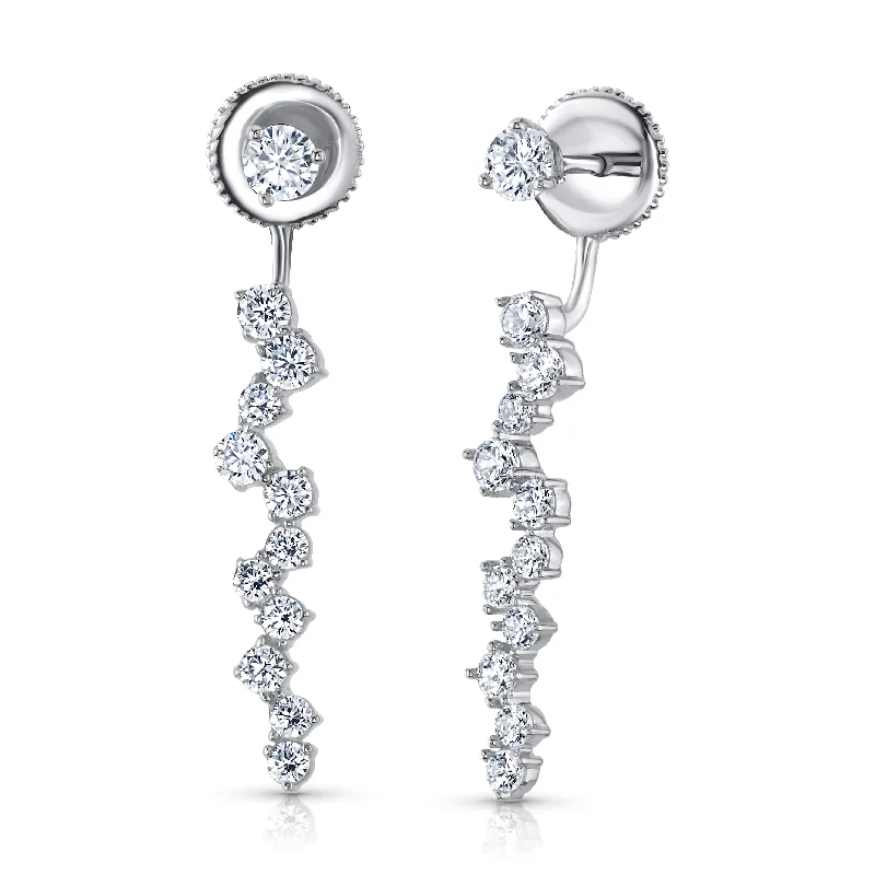 women's earrings high-end luxury -CZ SOLITARE FRONT BACK FANCY EARRINGS, SILVER