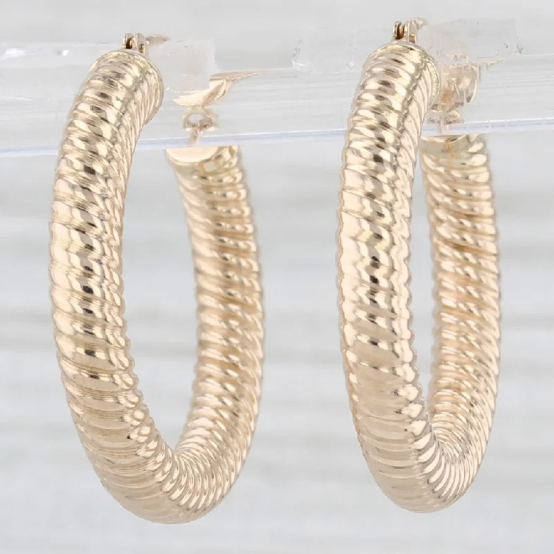 women's earrings chic design -Rope Pattern Hoop Earrings 14k Yellow Gold Snap Top Round Hoops