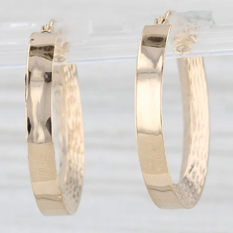 women's earrings colorful accents -Etched Beveled Hoop Earrings 14k Yellow Gold Snap Top Round Hoops