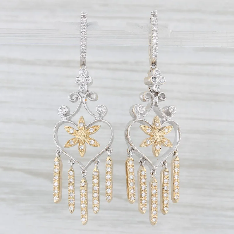 women's earrings bold fashion -0.50ctw Diamond Flower Dangle Earrings 14k White Yellow Gold Fringed Drops